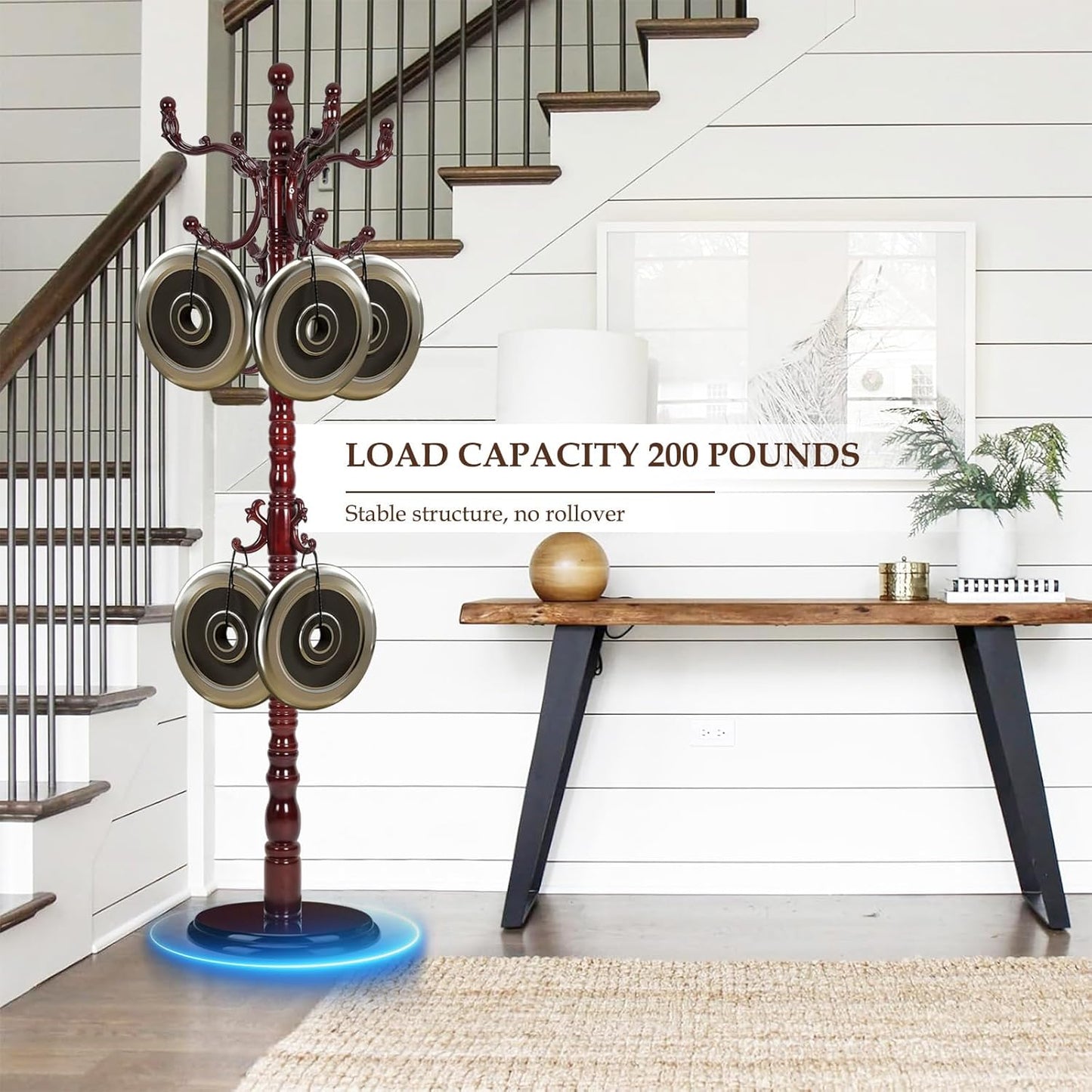 Wood Coat Rack Freestanding, Natural Coats Tree Stand with 14 Hooks, 73" Sturdy and Easy Assembly Coat Rack Stand for Entryway, Hallway, Bedroom, Bags, Hats (Heavy-duty Disc Base, Rosewood)