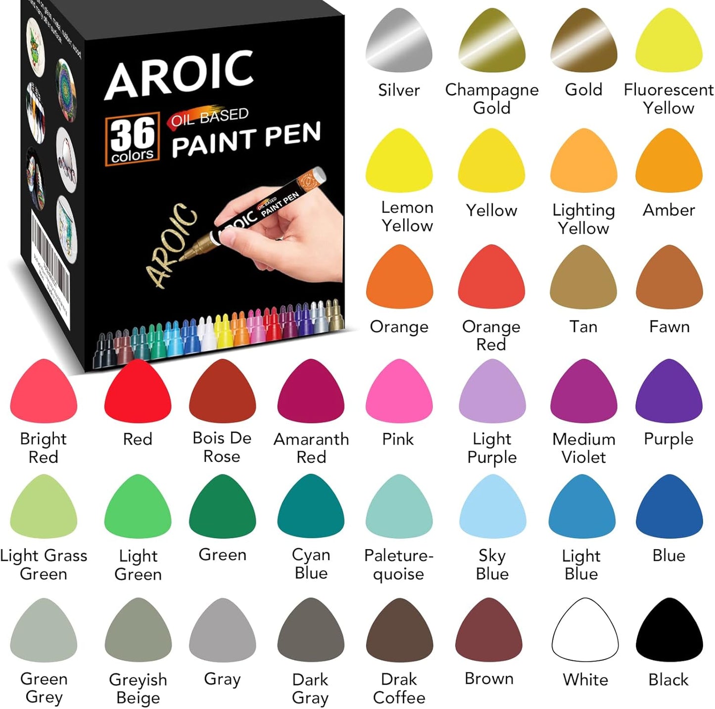 36 Pack Oil-Based Paint Pens for Rock Painting - Write On Anything Waterproof Painting Marker Pen for Wood, Metal, Plastic, Glass, Canvas, Ceramic & More Low-Odor, Medium-Tip Painting Markers