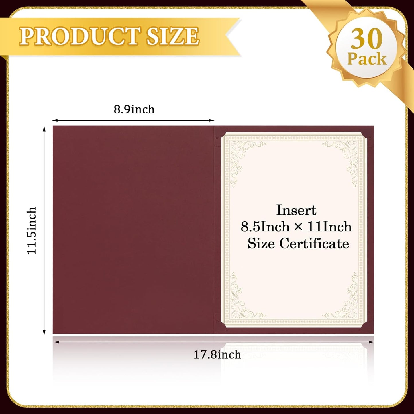 Ndsox 30 Packs Burgundy Certificate Holders, Graduation Diploma Holders, 350GSM, Diploma Covers with Gold Foil Border for Letter Size 8.5" x 11" Award Certificate Paper, Cardstocks and Documents