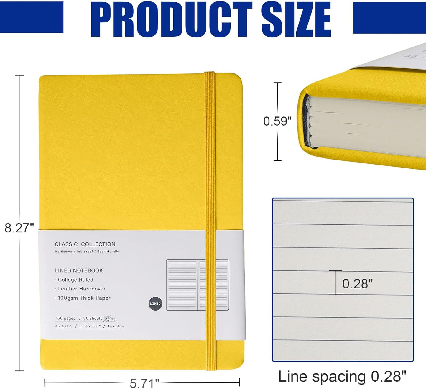 Lined Journal Notebook, (bright yellow), 160 Pages, Medium 5.7 inches x 8 inches - 100 gsm Thick Paper, Hardcover