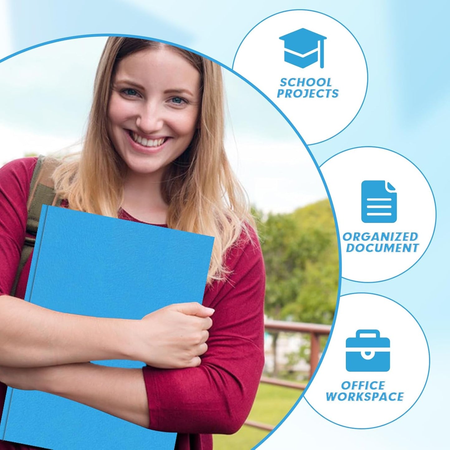 Two Pocket Folders, PANDRI 60 Pack Two Pocket Folders with Prongs, 3 Prong Folders Designed for Office and Classroom, Letter Size Lightblue