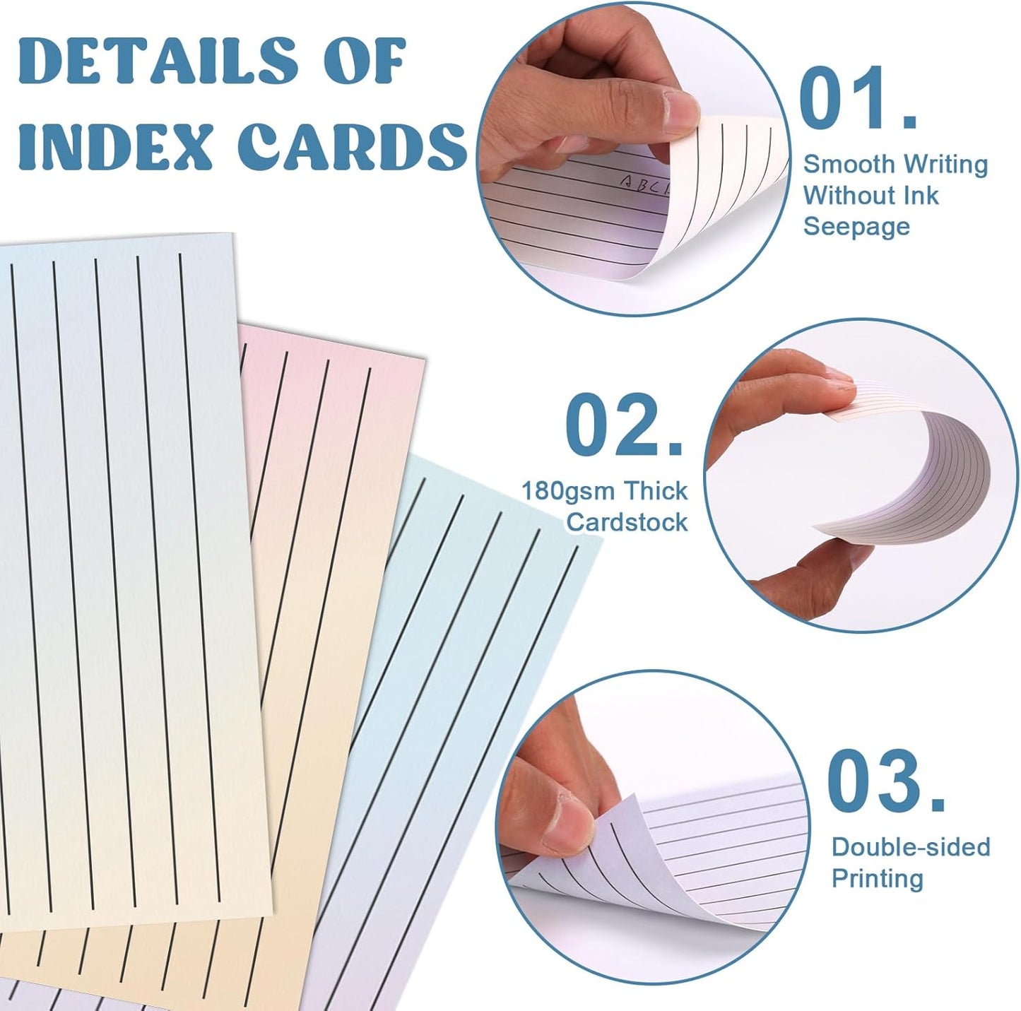600 Pack Ruled Index Cards 3x5 Gradient Colored Index Cards Heavy Weight Note Cards 180gsm Flashcards Double Sided Notecards Lined Recipe Cards for Studying Drawing