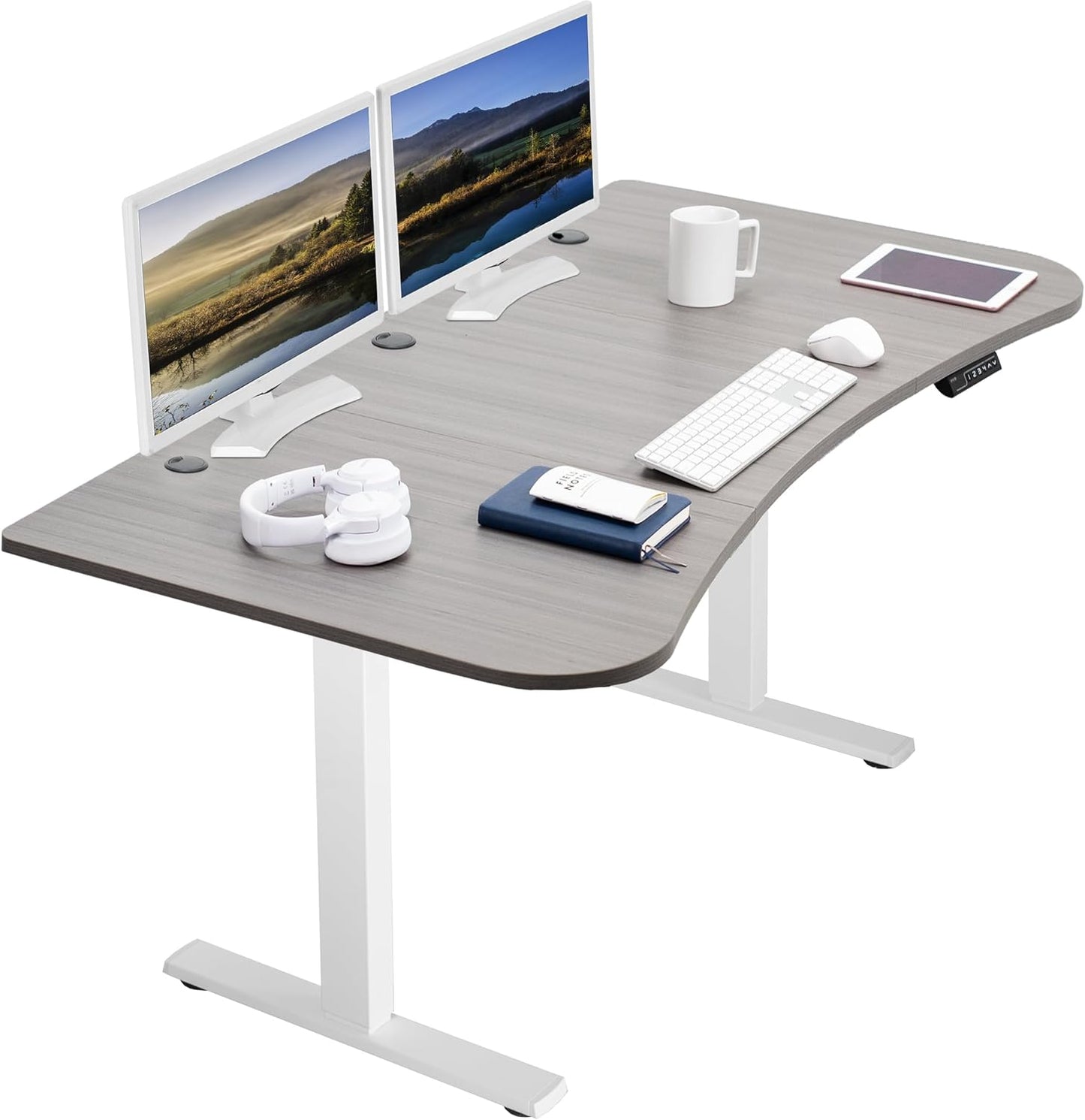 VIVO Electric 63 x 32 in Standing Desk, Memory Height Adjustment, 1B Series, Dark Gray Top White Frame, DESK-KIT-1W1G