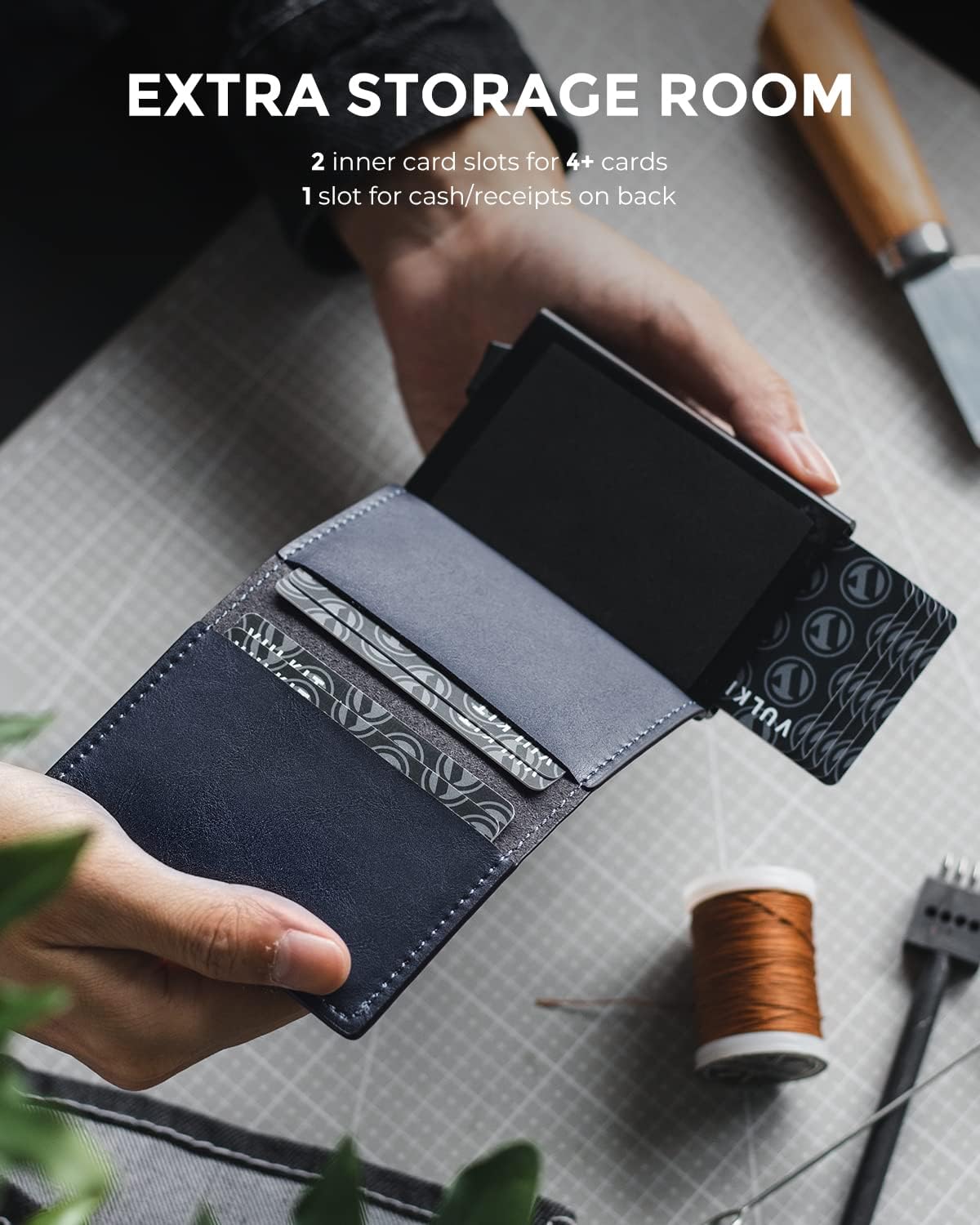 VULKIT Credit Card Holder RFID Blocking Leather Automatic Pop Up Wallet Aluminum Slim Pocket Business Card Case