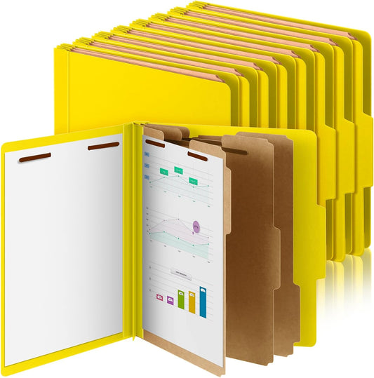 12 Pcs Classification Folders Letter Size, 3 Divider Pressboard File Folder with Fasteners, Expanding File Organizer Bulk for Teachers, Clergy, Office, Church, Christmas Donations (Yellow)
