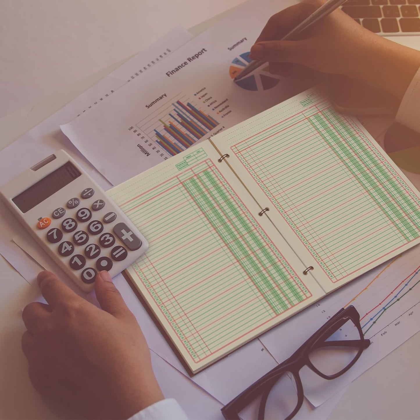 Fulmoon 2 Pack 100 Sheets Columnar Pad Accounting Ledger Paper Accounting Ledger Book Green Analysis Pad for Business, 50 Sheets/Pack, Single Page Format(2 Columnar,8.5 x 11 Inch)