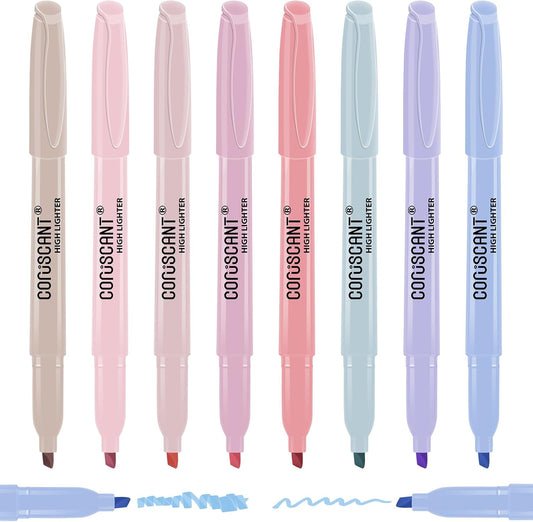 coruscant Pastel Highlighters Set, Assorted Colors Chisel Tip Cute Bible Highlighters, No Bleed Dry Quickly, for Journal Bible Study, Perfect for thin paper, School Office Supplies, 8 Pack