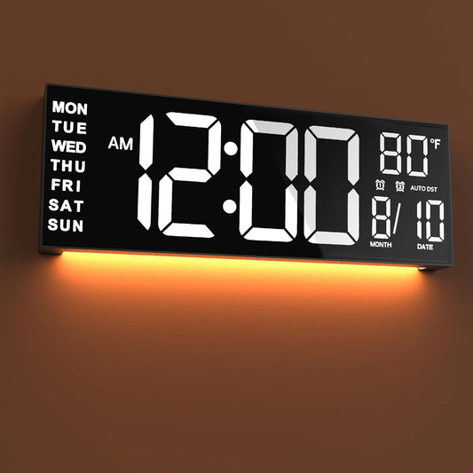 JALL 16" Large Digital Wall Mount Clock, Count Down Timer, Alarm, Big LED, DST, Temperature for Living Room Classroom Desk, Xmas, Birthday Gift for Senior Men Women Mom Dad, White