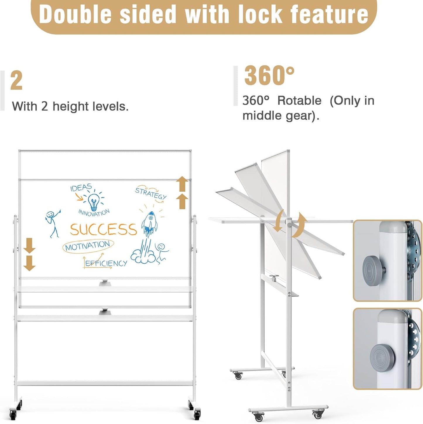 Rolling Whiteboard/w Height Adjustable, Mifuro 48 x 36 Large Portable Dry Erase Board with Stand and Wheels for Office,Classroom &School, White