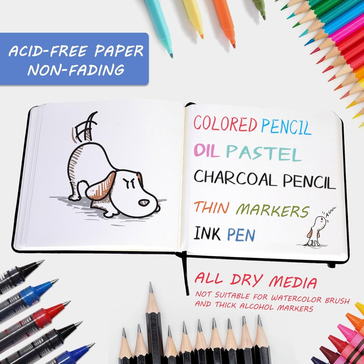 Hardcover Square Sketch Book, 120lb/200GSM Sketchbook Thick Drawing Paper for Marker Watercolor Pencil Mixed Media, Premium Drawing Notebook, Art Journal, 60 Sheets/120 Pages 8x8 Inch Sketch Pad