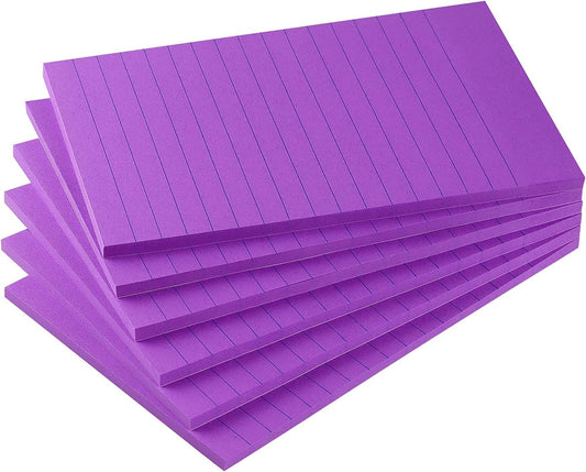 Early Buy 6 Pads Lined Sticky Notes with Lines 4x6 Self-Stick Notes Bright Color Sticky Notes, 45 Sheets/Pad (Purple)