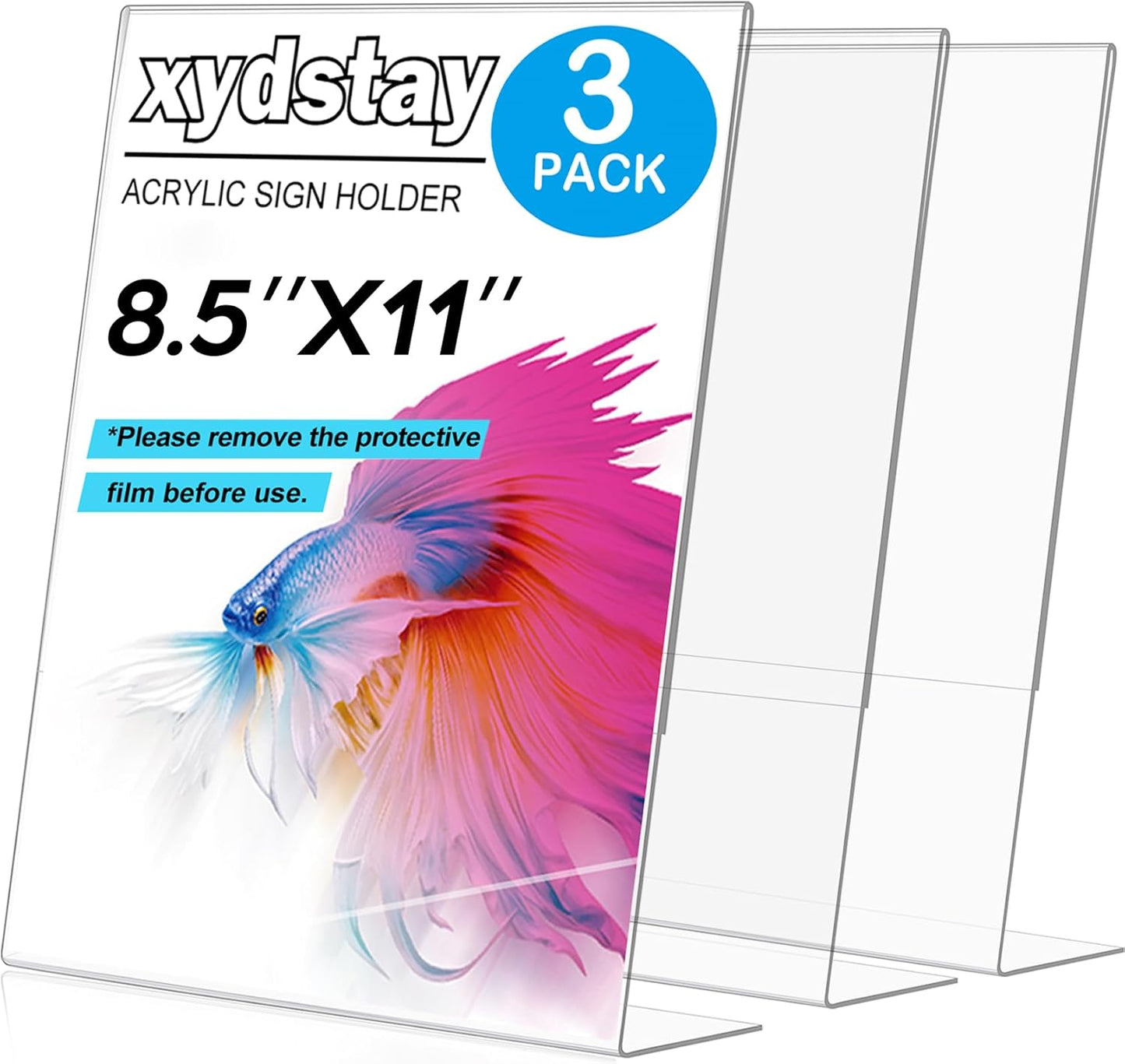 3 pack 8.5x11 Acrylic Sign Holder for Picture Frames, L Shape Clear Plastic, Plastic Sign Holder,Menu Holder, Unbreakable Table Sign Holder for Restaurant, Office, School, Store and Home Use