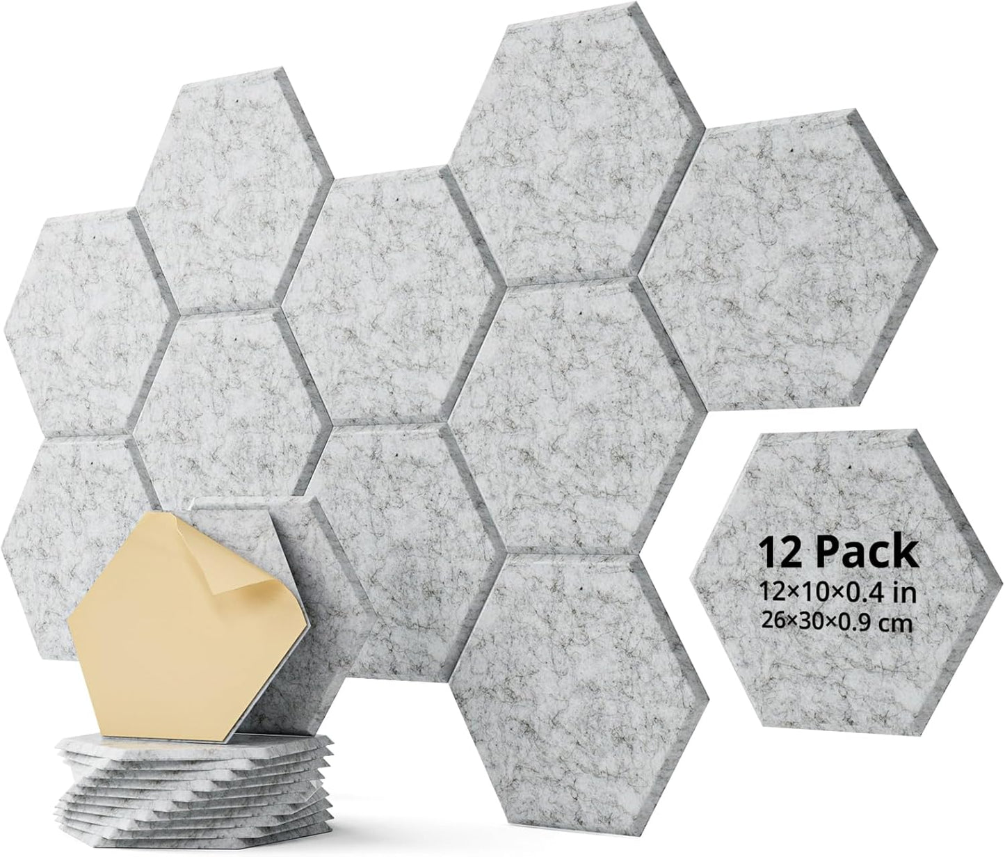12 Pack Acoustic Panels Sound Absorbing, Self Adhesive Sound Proof Panels, Hexagon High Density Sound Deadening Panels, 12"X10"X0.4" Wall Decor for Bedroom,Home,Studio,Office(Gray)