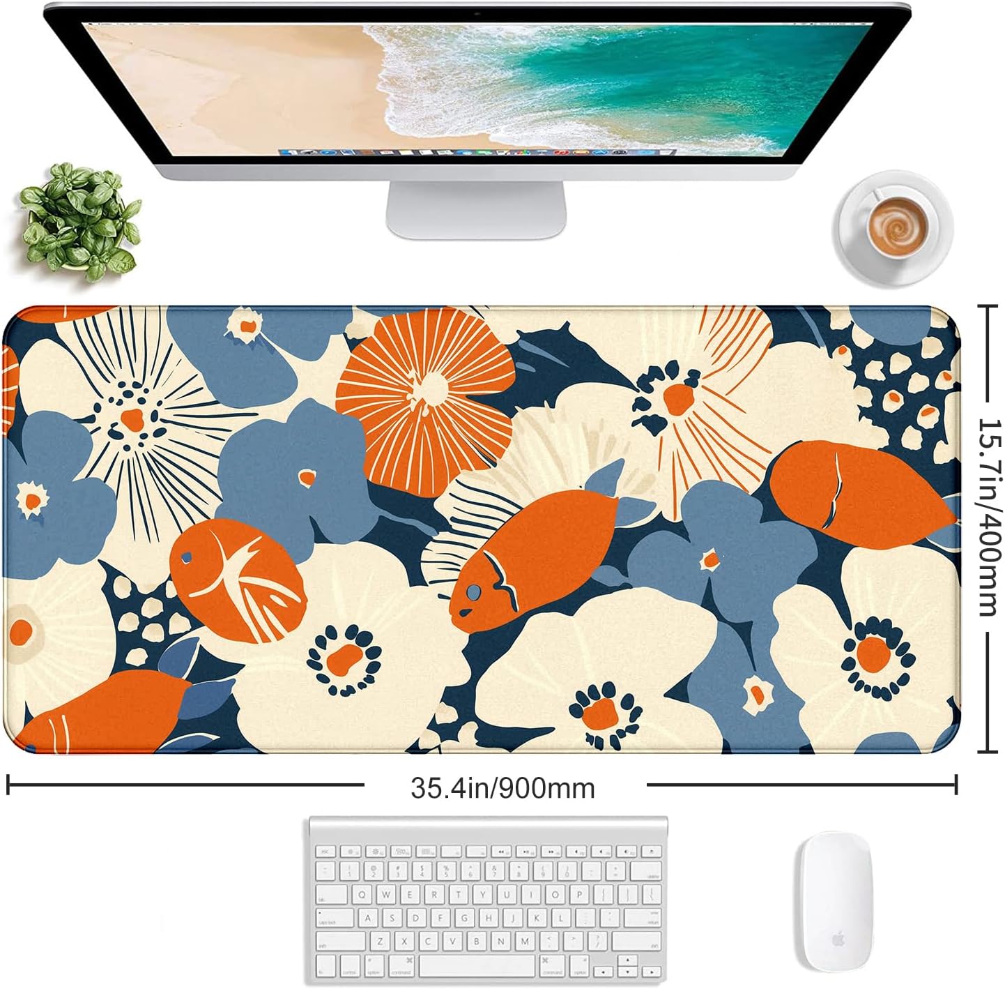 Cute Anime Flower Mouse Pad, Women's Office Desk Accessory Decoration, Expanded Mouse Pad 35.4 x 15.7 x 0.12 Inch Sewn Edge Non Slip Rubber Base