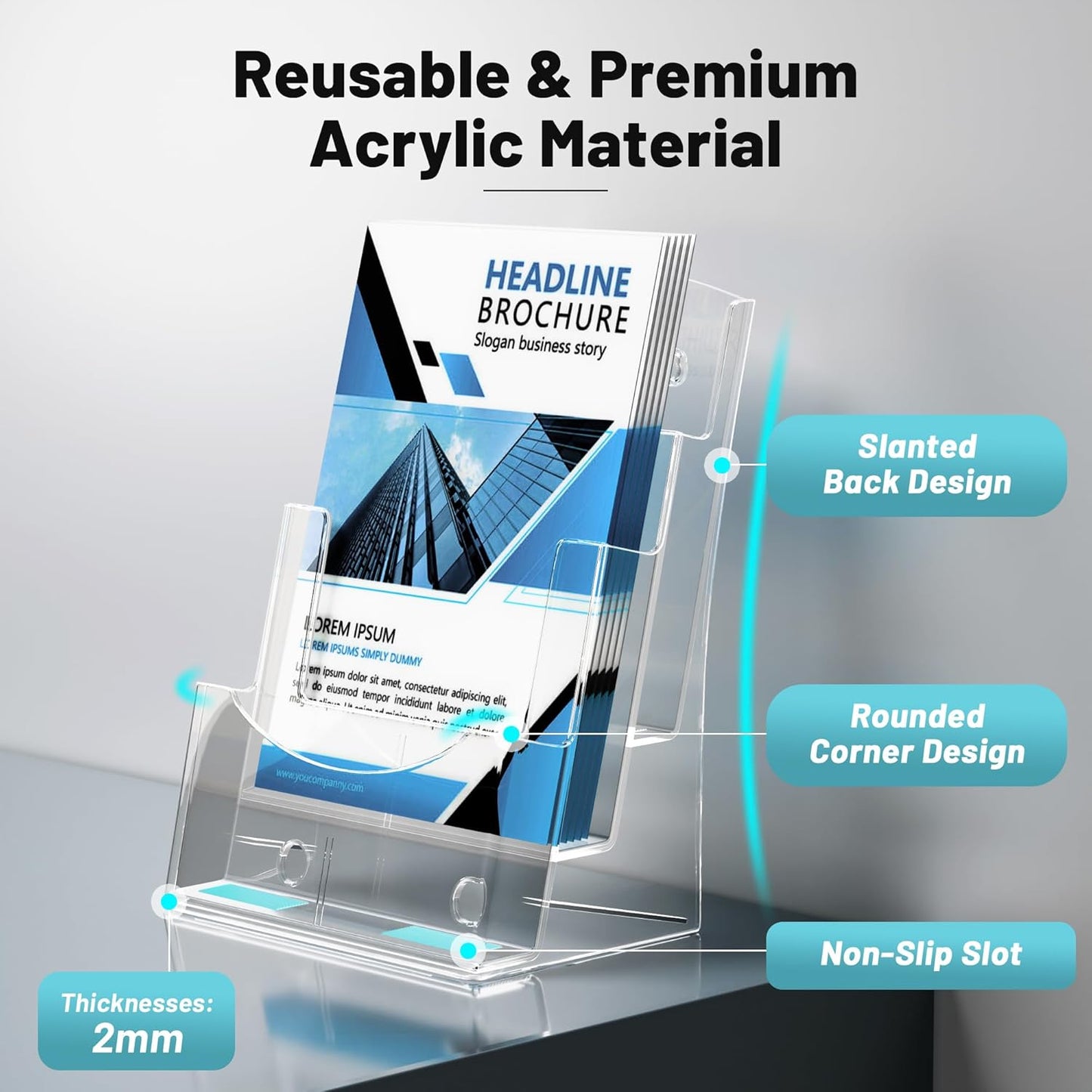 2Pack Acrylic Brochure Holder 8.5 x 11 inches, 3 Tier Clear Plastic Flyer Holder Display Stand, Wall Mount/Countertop Literature Organizer for Documents, Pamphlets, Booklets, and Menu