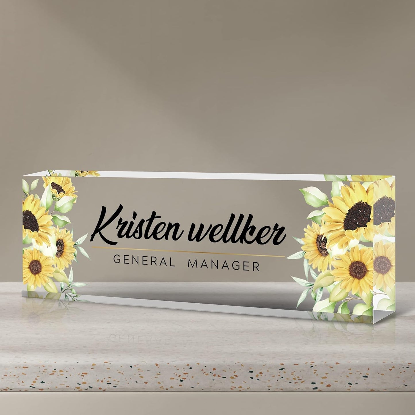 Desk Name Plate Personalized, Premium Sunflower Acrylic Desk Name Plate, Personalized Name Plate for Desk, Office Decor for Women or Men Coworkers, Boss, Employee, Teacher(Sunflower2)