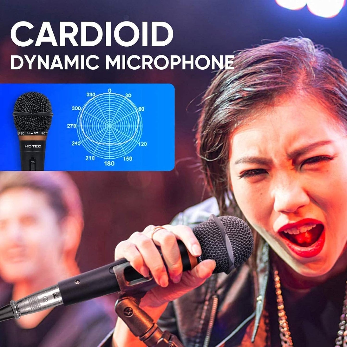 HOTEC Premium Wired Vocal Dynamic Handheld Microphones - Includes 19ft Detachable XLR Cable and ON/Off Switch - 2 Pack, Metal Black