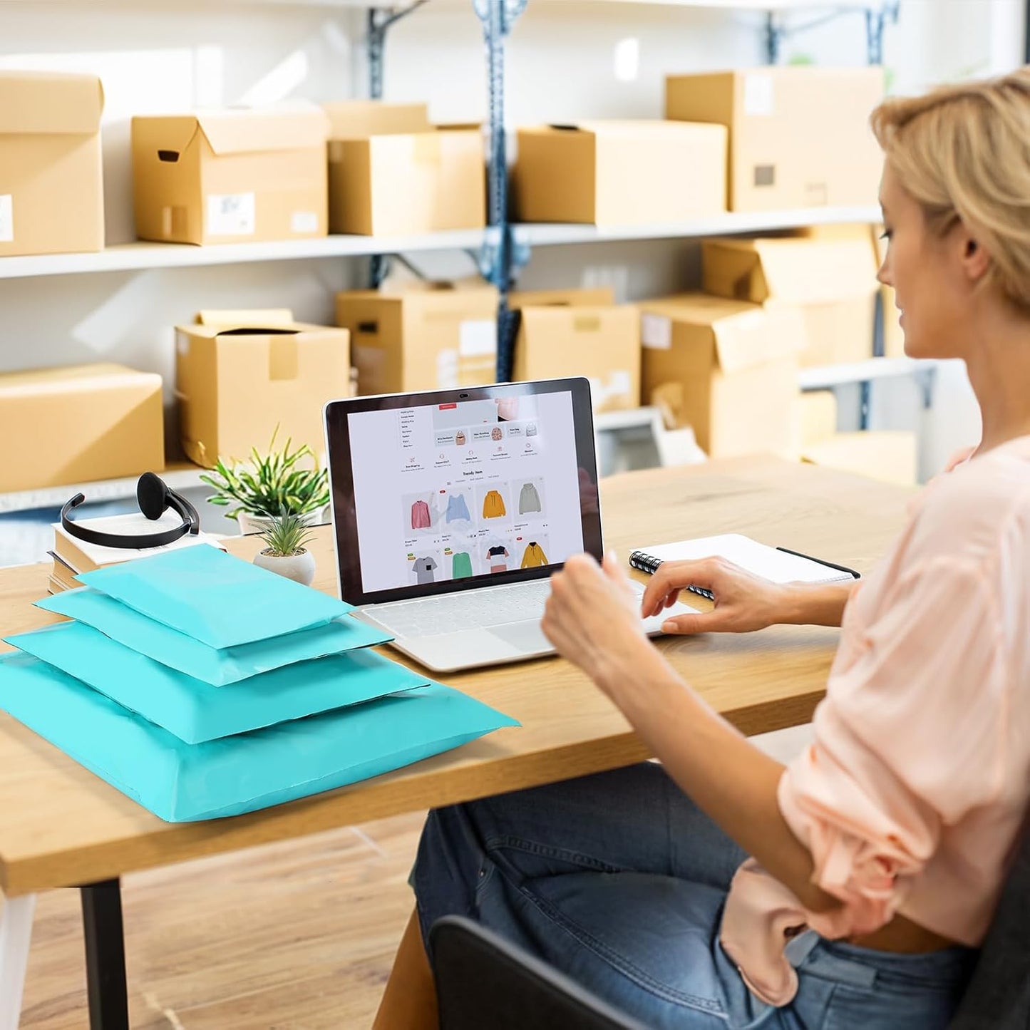 UCGOU 100 Pack Teal Poly Mailers Variety Size Pack, 10x13 Inch & 12x15.5 Inch & 14.5x19 Inch &19x24 Inch, 25 PCS Each Shipping Bag, Self-sealing Adhesive Mailers Assorted Sizes for Small Business