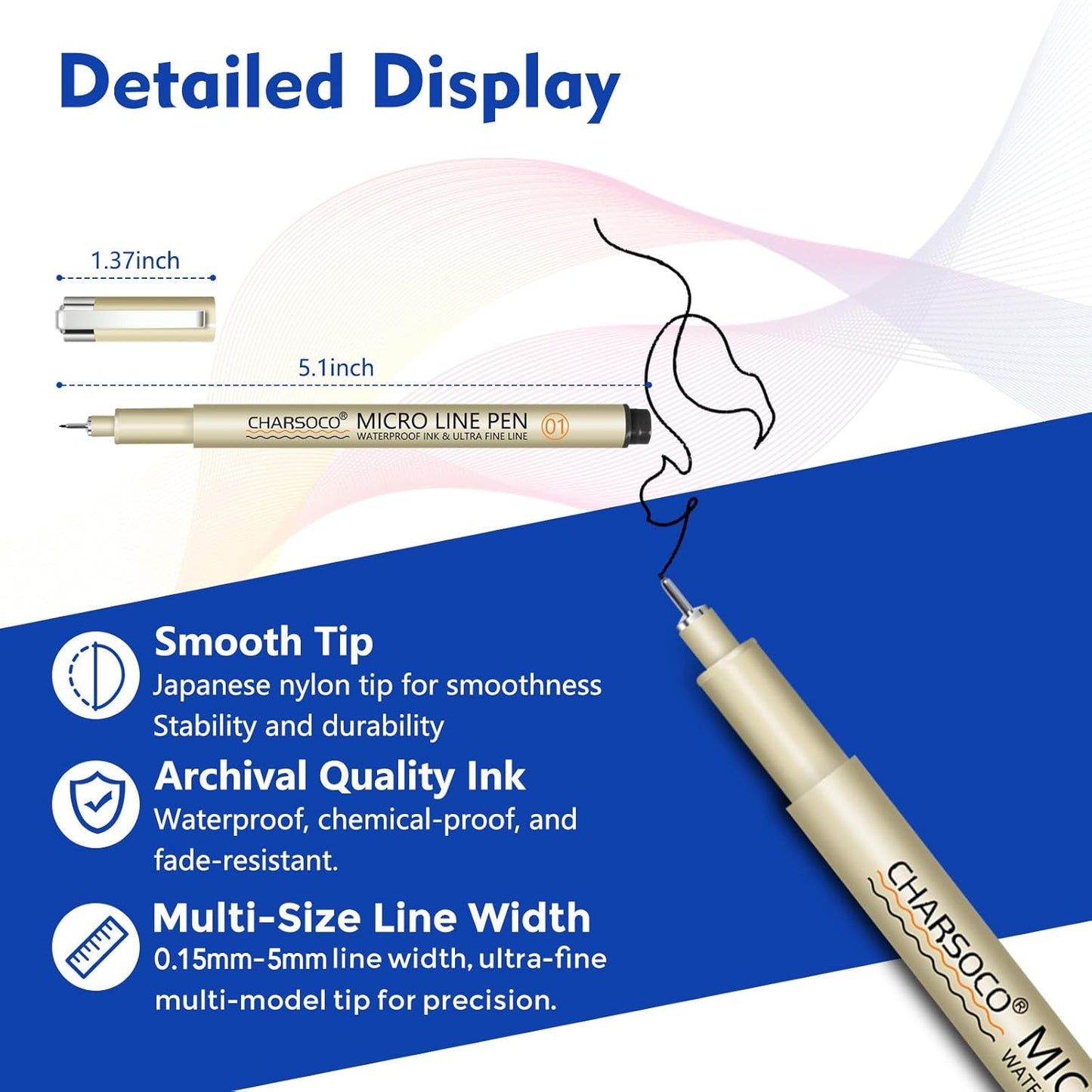 M Micro Pen, 6 Pack Black Fine Point Pen with Waterproof Archival Ink, 3mm Fineliner Ink Pens for Artist Illustration, Sketching, Anime, Manga, Technical Drawing and Scrapbooking