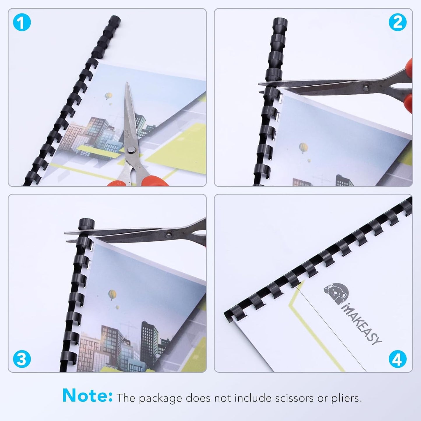 MAKEASY 100 Pack 19-Ring Comb Binding Spines for LTR, Plastic Binding Combs, 1/4Inch Diameter, 20 Sheet Capacity, Black Binding Combs