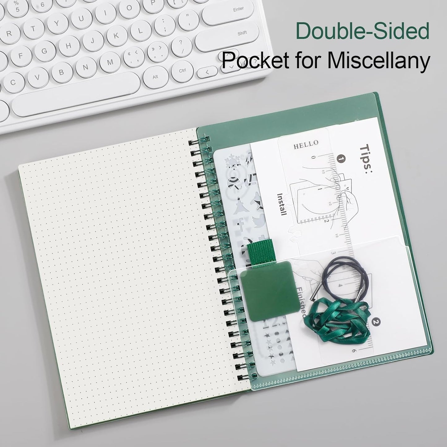 AHGXG Bullet Dotted Journal - Dot Grid Spiral Notebook A5, 160 Pages, 100 GSM Thick Paper, Waterproof Plastic Cover Journals for Bullet Journaling, Sketching, 5.7" x 8.3", Green