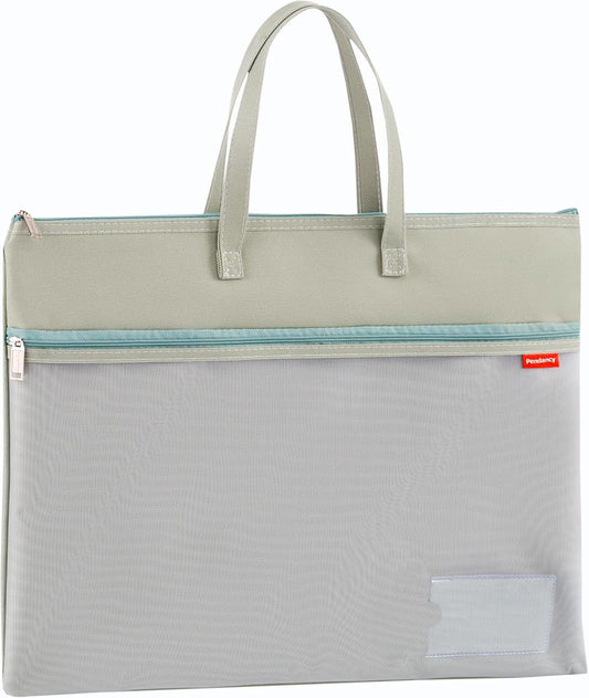 Pendancy Mesh Zipper Pouch A3 Size, Large Double Pocket Waterproof File Bag with Handle, 13x17 in Foldable Document Storage for Puzzle Project/Cross Stitch/Travel/Office（Advanced Green）