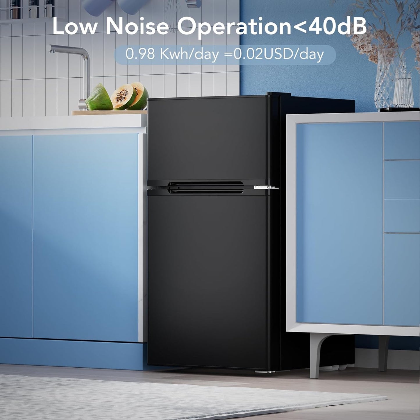 3.1 Cu.Ft Mini Fridge with Freezer, 2 Door Compact Refrigerator, Mini Fridge with Adjustable Removable Glass Shelves for Bedroom, Office, Dorm or Apartment, Black