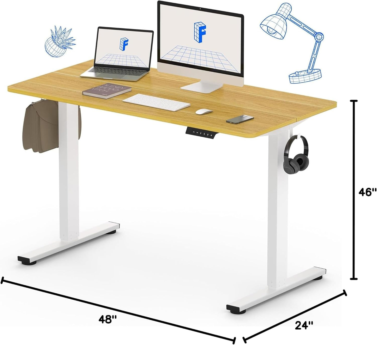 FLEXISPOT Standing Desk Electric Height Adjustable Desk with 48 x 24 Inches Splice Board, Ergonomic Memory Controller, Maple Top + White Frame