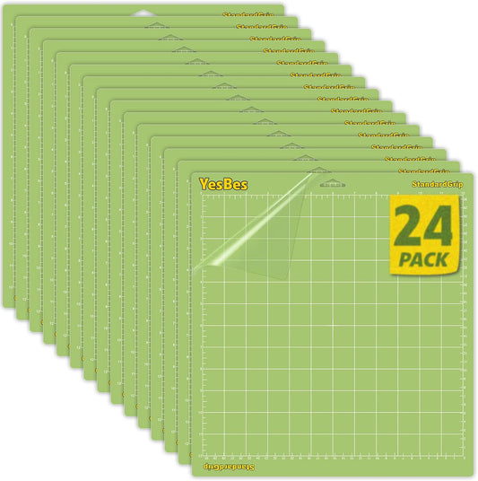 24 Pcs Cutting Mat Bulk, 12x12 Inch Standard Grip Cutting Mats for Crafts, Compatible with Cricut Maker 3/Maker 4/Maker/Explore One/Air/Air 2, Adhesive Sticky Durable Cutting Mats Accessories