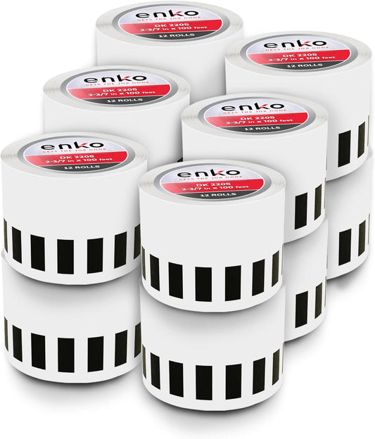 enKo - Compatible DK-2205 Continuous Adhesive Thermal Labels (2.4 Inch x 100 Feet) Compatible Labels for Brother Label Printer QL-820NWB QL-800 QL-810W - [12 Rolls, No Cartridge Frames]
