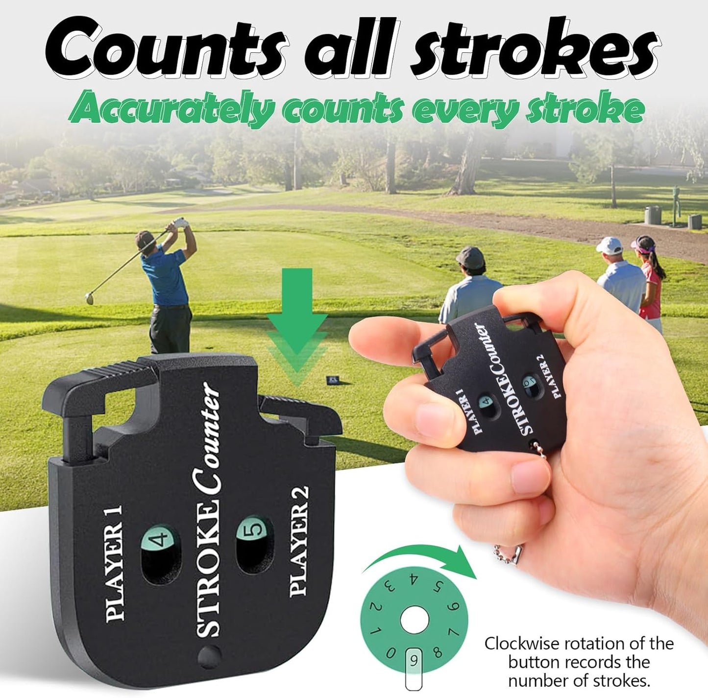 3 Pack Portable Golf Stroke Counter with Key Chain, 2 Player Shot Score Clicker Counter Handheld Small Digital Tally Counter for Golf Game Scoring Keeper Pitch Men Women
