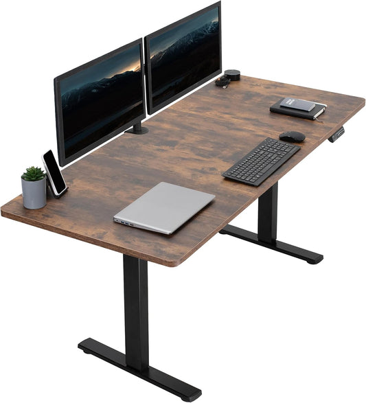 VIVO Electric 71 x 30 in Rustic Standing Desk, Memory Height Adjustment, 1B Series, Vintage Brown Top Black Frame, DESK-KIT-1B7N