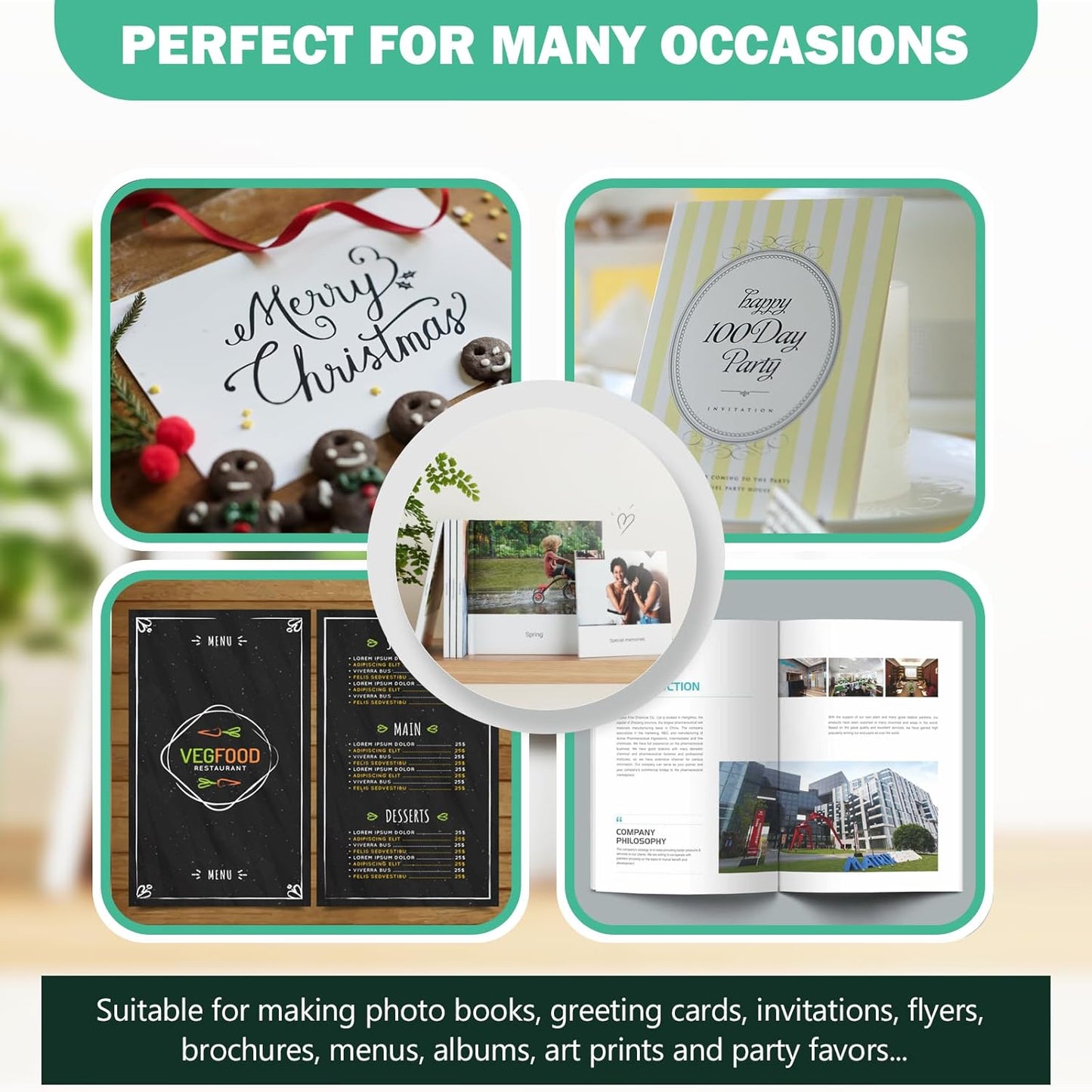 Double Sided Glossy Photo Paper for Inkjet Printer 8.5x11, Thick Glossy Paper for Cardstock 61lb, 100 Sheets