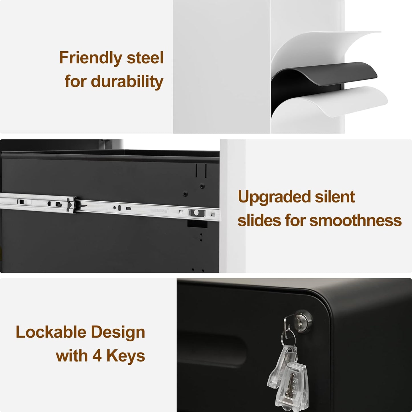 2 Drawer File Cabinet with Lock and 4 Keys, Mobile Metal Filing Cabinet, File Cabinets for Home Office, Under Desk, Pre-Assembly, File Drawer, Letter/Legal/A4 Hanging File Folders