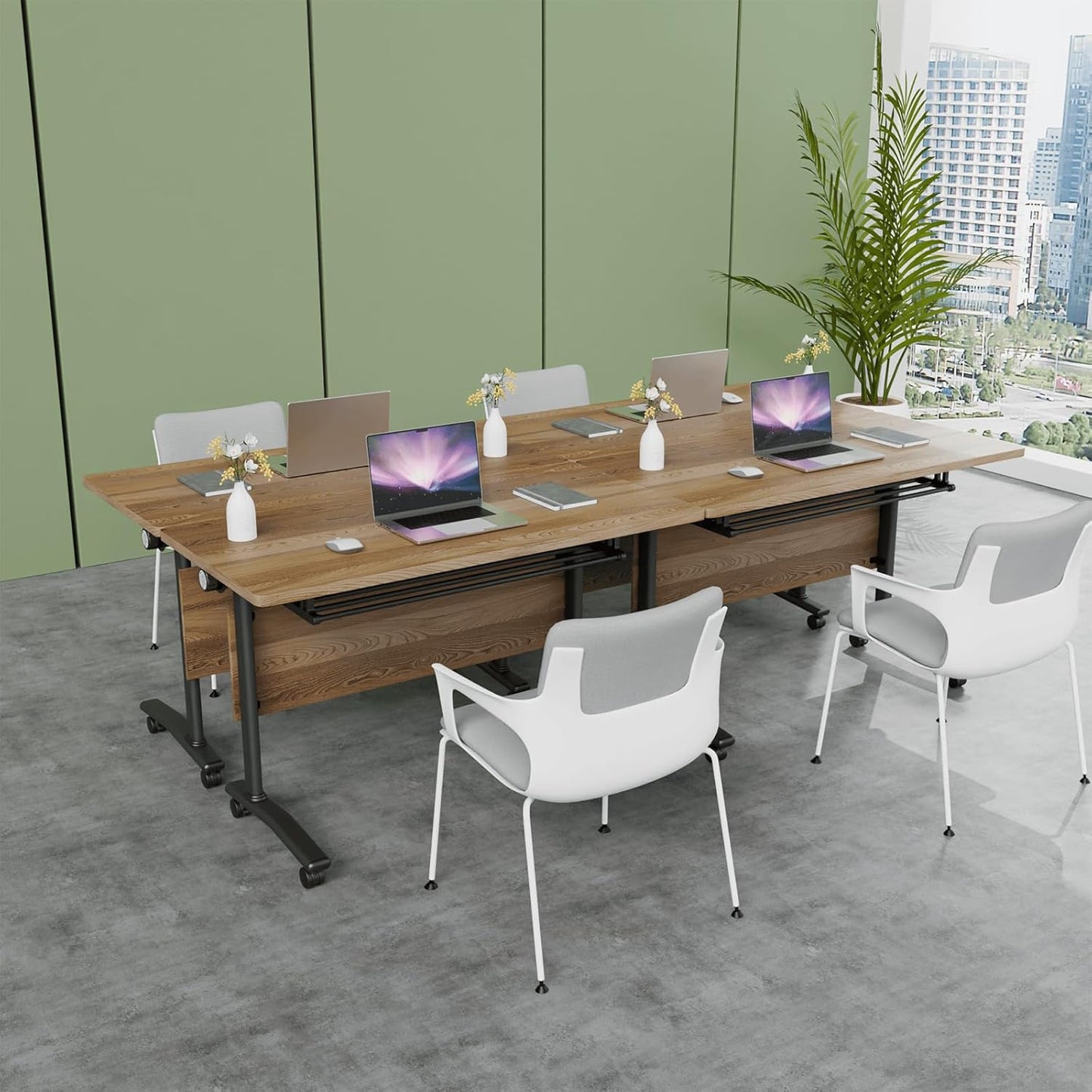 Folding Conference Table, Modern Conference Room Tables with Flip-Top Design, Foldable Conference Table Meeting Table with Wheels, Mobile Seminar Training Tables for Office Classroom (6, Walnut 2)