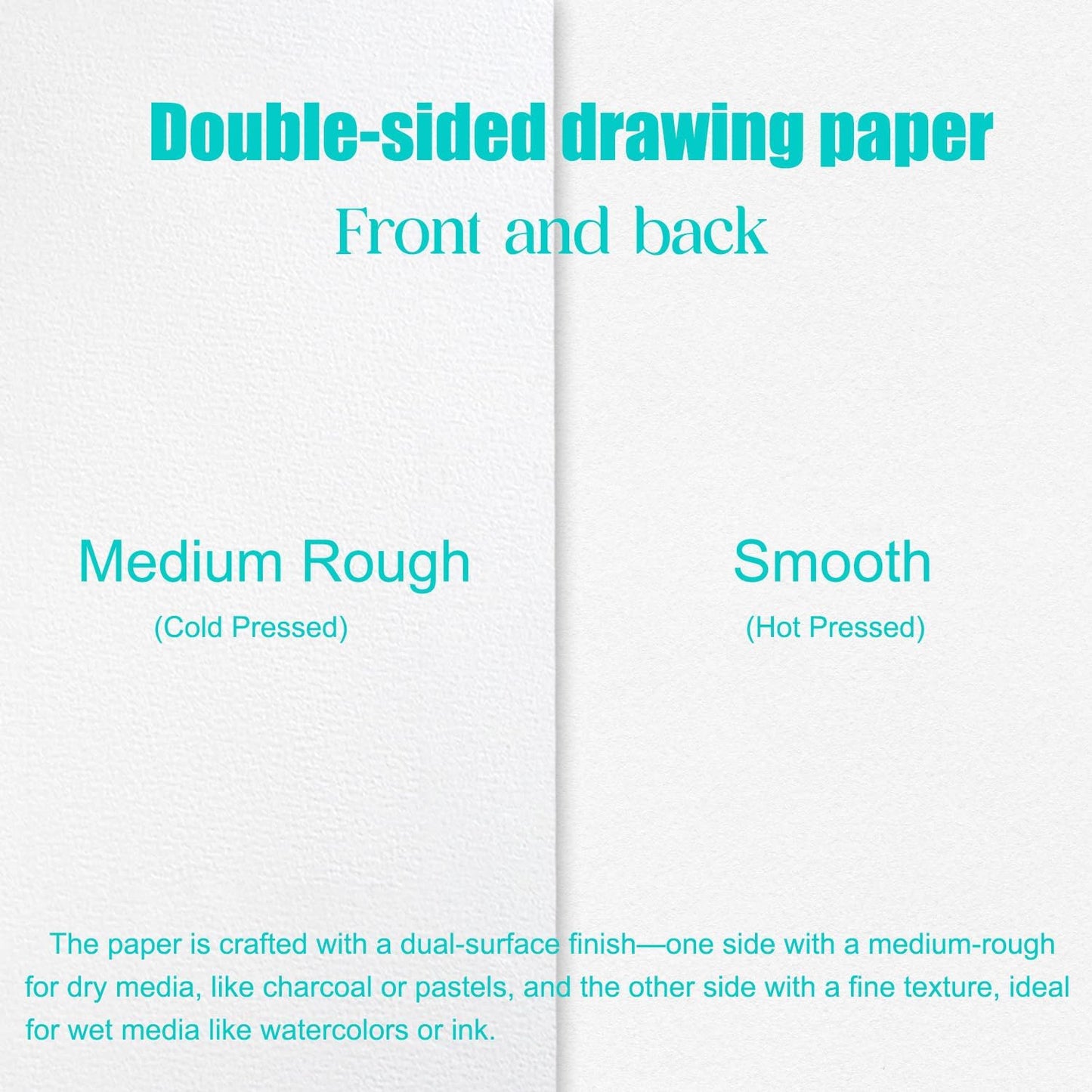 Mixed Media Paper 60 Sheets, 9 X 12 Inches 140 LB/300 GSM Heavyweight Cotton Paper Smooth/Medium Rough Texture Art Paper for Watercolor, Gouache, Marker, Painting, Drawing, Sketching