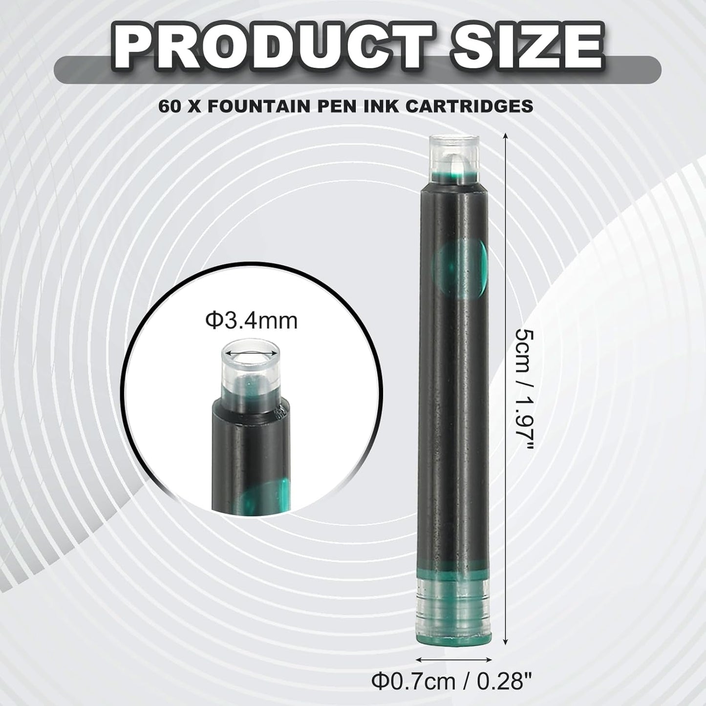 PATIKIL 60Pcs Fountain Pen Ink Cartridges, 3.4mm Bore Diameter Pen Ink Refill Standard International Refill Cartridges for Writing Business, Dark Green