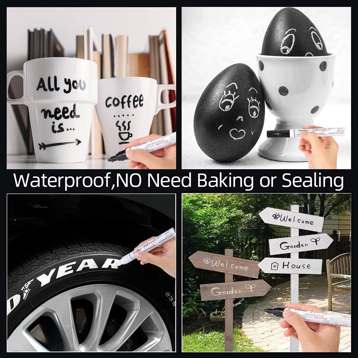 Multiple Colors Acrylic Paint Pens, Medium Tip Pens for Rock Painting, Ceramic, Wood, Plastic, Calligraphy, Card Making, DIY Crafts (Black)