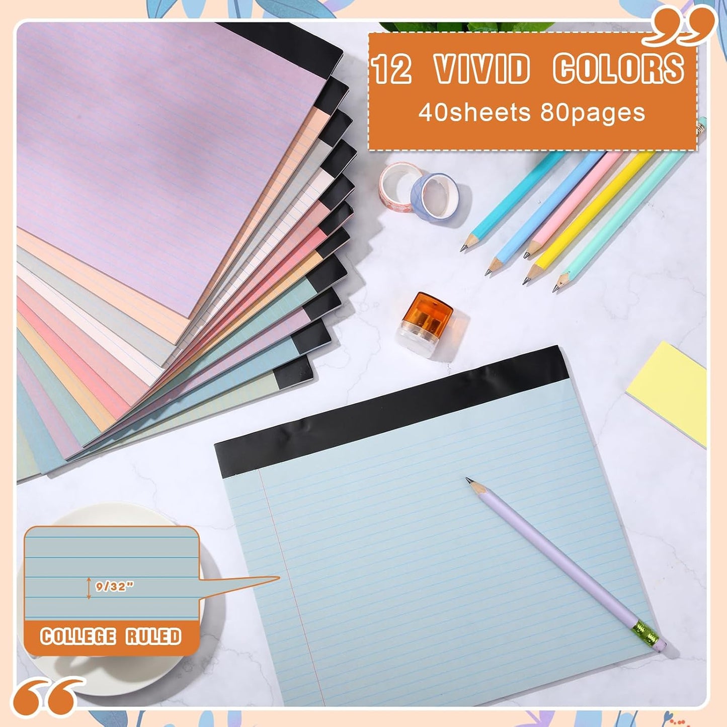 Lincia 12 Pcs 11" x 9.5" Legal Pads College Ruled Notepad Landscape Notebook Horizontal Lined Notebook 80 Gsm Assorted Colors Paper Pastel Writing Pads for School Office, 40 Sheet (Vintage Color)