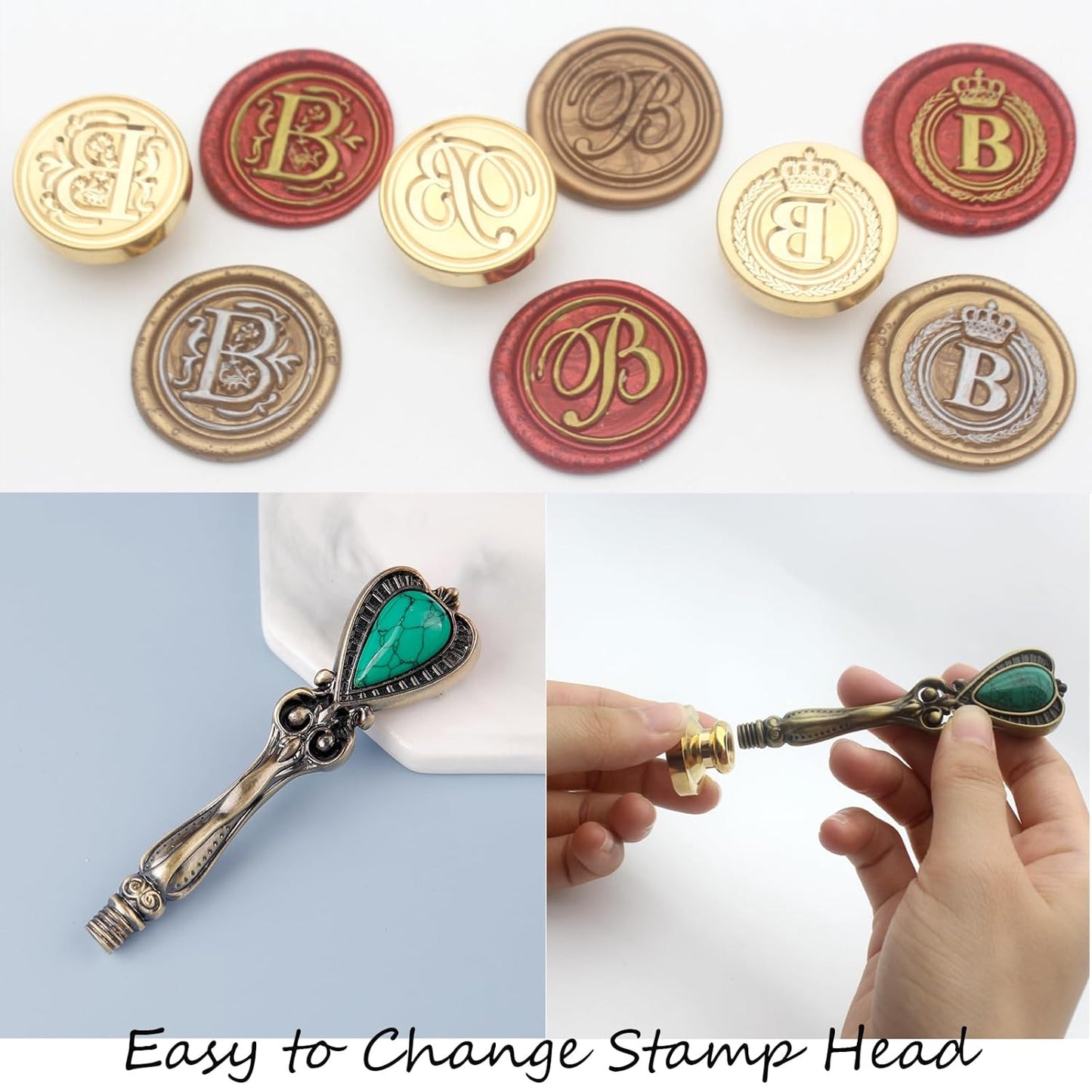 Letter Wax Seal Stamp Kit, Andotopee Wax Seal Kit Initial Alphabet B Sealing Wax Stamp Head 3pcs, Vintage Wax Stamp Seal Kit with Wax Seal Beads, Wax Seal Warmer Tools, Wax Seal Pen, Gift Box Set