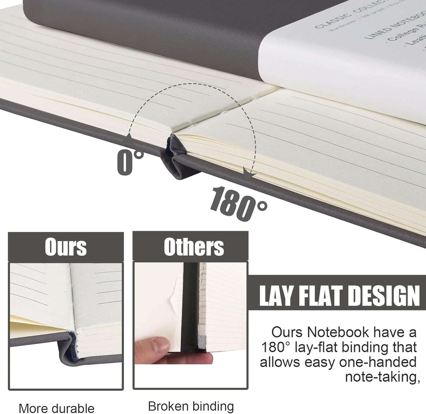 Lined Journal Notebook, 6Pack(Dark Gray), 160 Pages, Medium 5.7 inches x 8 inches - 100 gsm Thick Paper, Hardcover