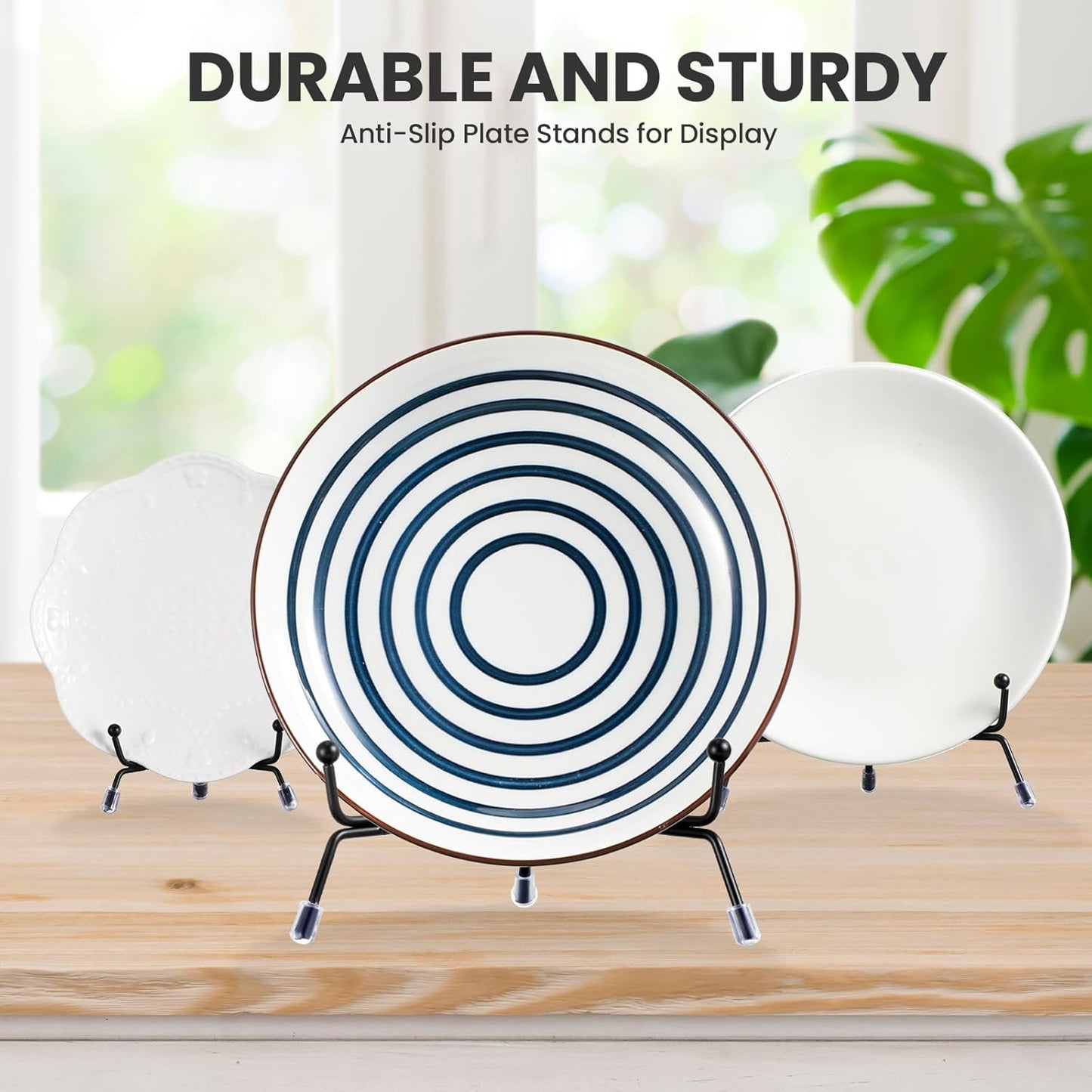 Chumia 18 Pcs Anti Slip Plate Stands for Display, Black Iron Easel Plate Holder Picture Frame Holder Stand for Display Decorative Photo Tabletop Artwork(8 Inch)