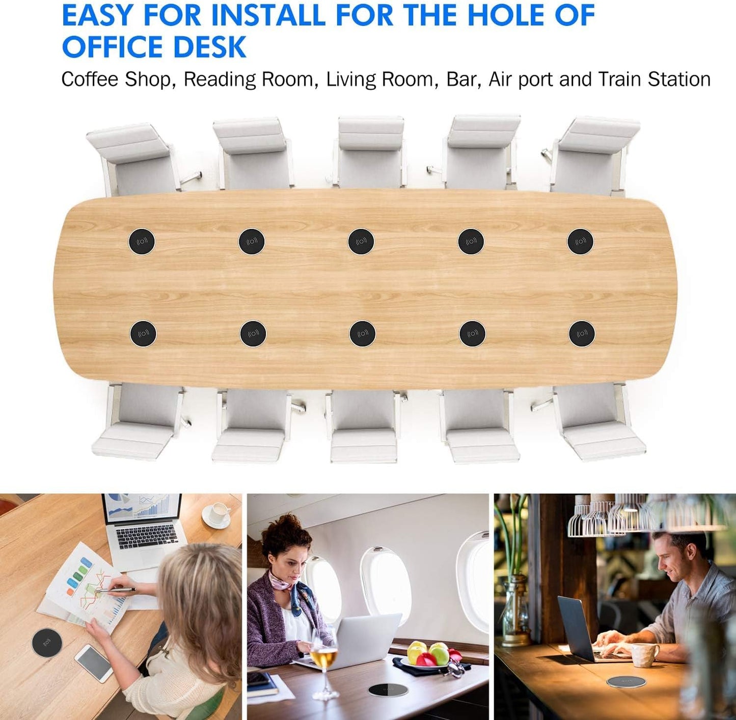 i.VALUX Desk Wireless Charger, 15W Fast Charging Pad for iPhone 17/16/15/14/13/12/11/Pro/Xs Max/XR/AirPods/Samsung Galaxy 10/S10+/S9,Hidden Embed in Furniture Desk Grommet Hole Qi Charger Station