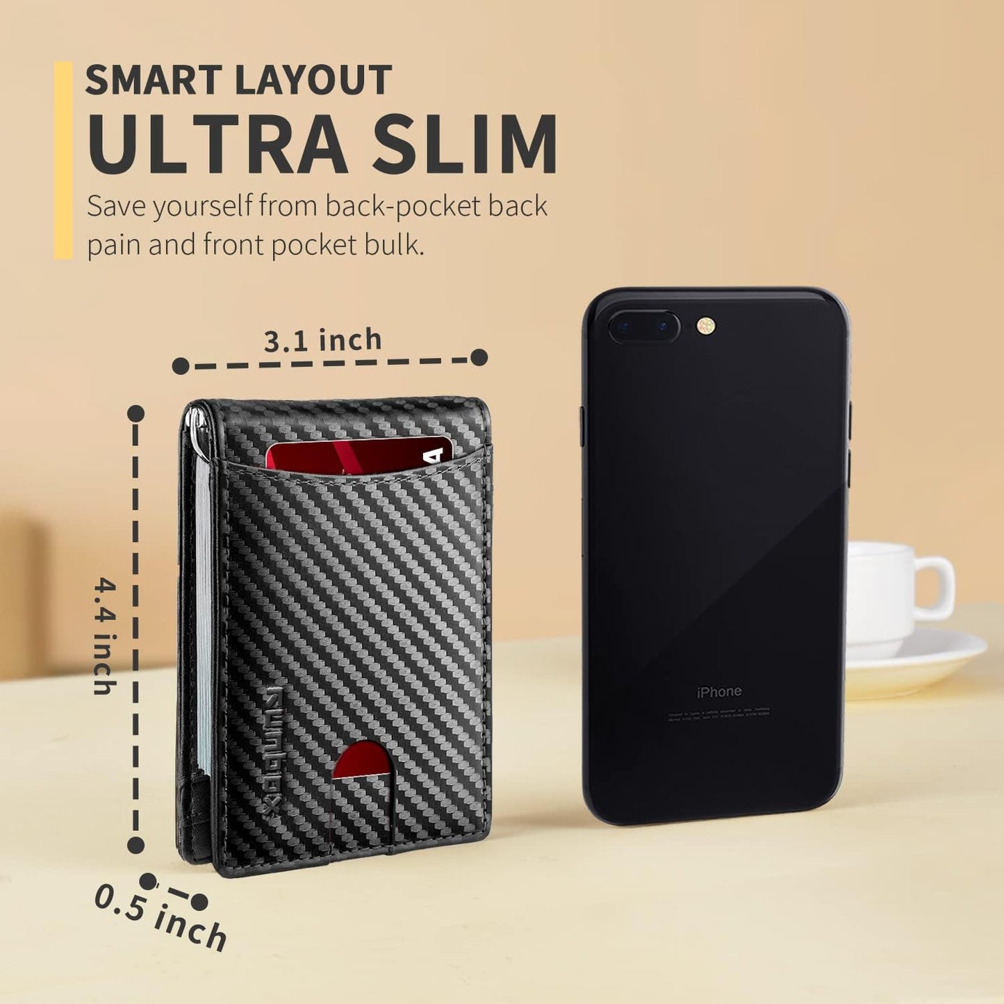 Genuine Leather Slim Wallet for Men RFID Blocking Bifold Minimalist Front Pocket Mens Wallet with Money Clip Thin Gift Box