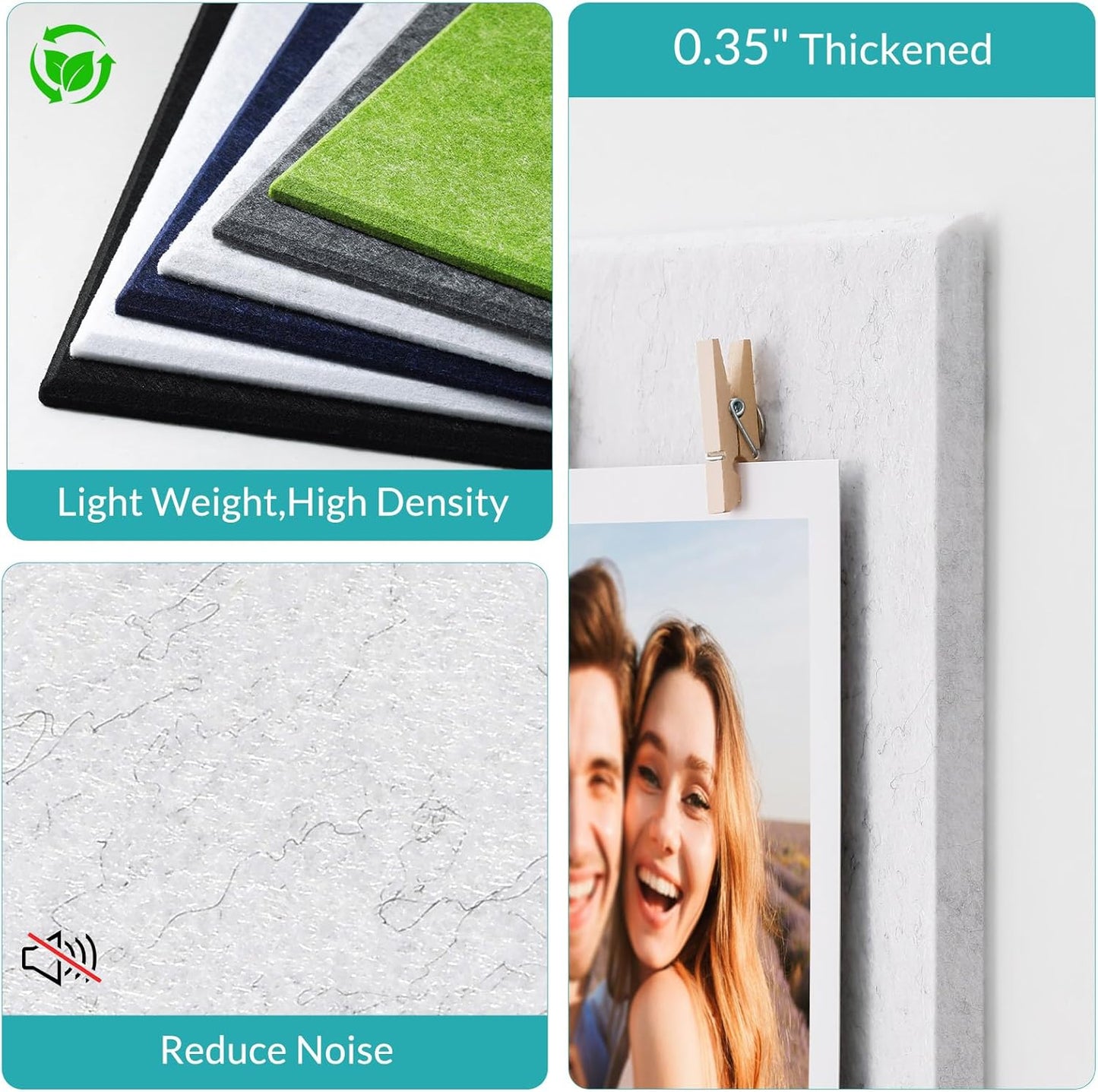 Large Cork Board for Walls 48" x 36" - 12 Pack Felt Wall Tiles with Safe Removable Adhesive Tabs - Bulletin Board for Office Classroom Home Decor - Marble White