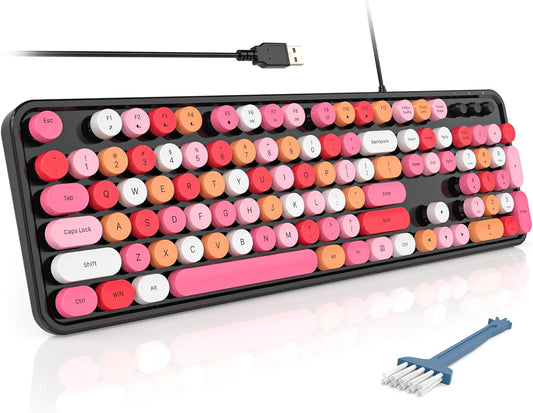 MOFII Computer Keyboards Wired, Plug Play USB Full Size Typewriter Keyboard, Cute Colorful Aesthetic Keyboard with Foldable Stands for Windows PC Laptop (Black Colorful)