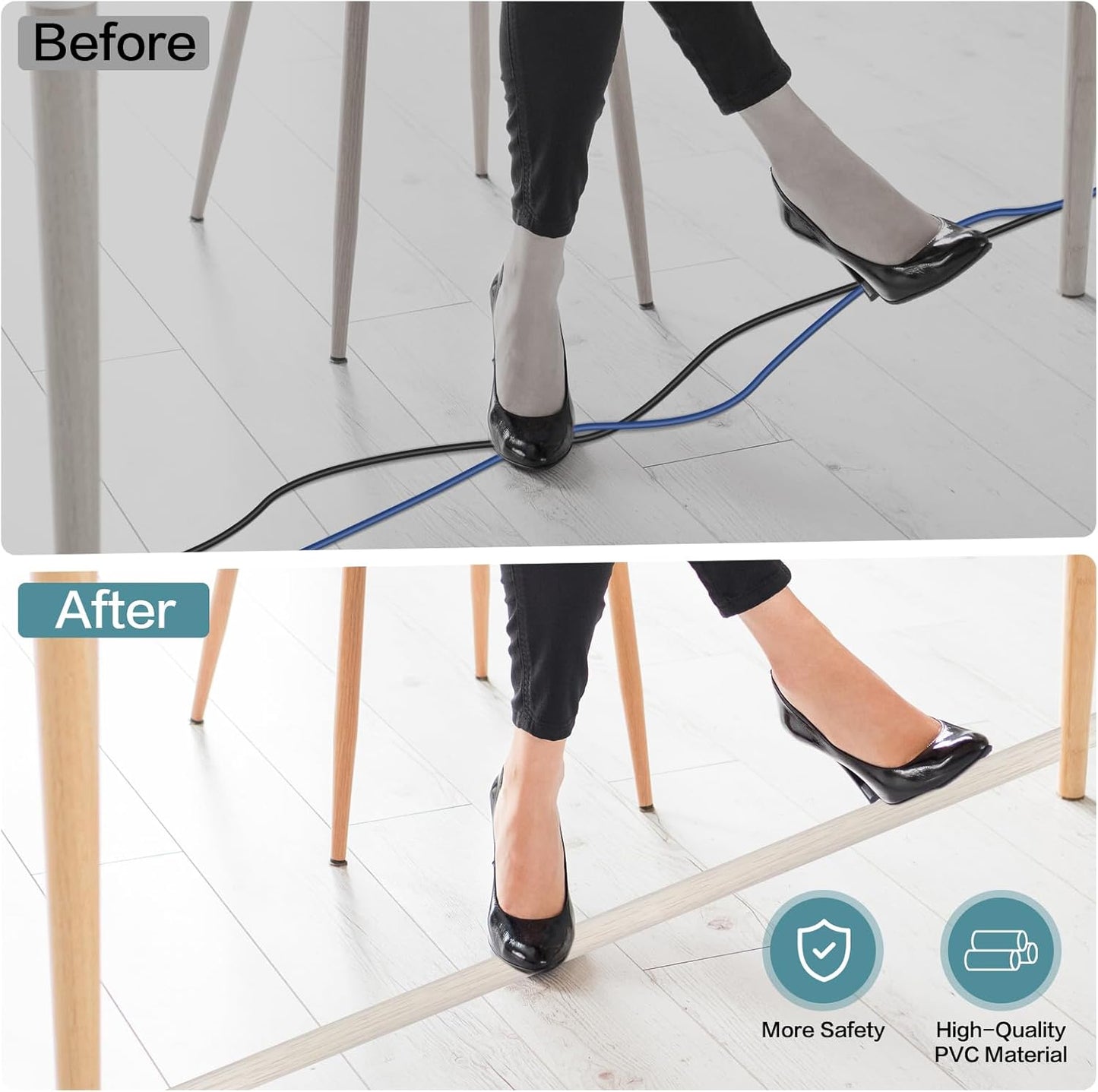 Floor Cord Cover Self Adhesive Cord Hider Floor Extension Cord Covers for Floor Power Cord Protector Cable Management Prevent Cable Trips Cable Cavity 0.51" W x 0.31" H (Beige Wood, 3.3Ft)