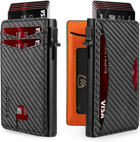 Slim Card Wallet for Men with ID Window – Minimalist RFID Wallet, Pop-Up Function, Ultra Thin Design, Metal Business Card Case Holds 8+ Cards, Gifts for Men, Men's Accessories