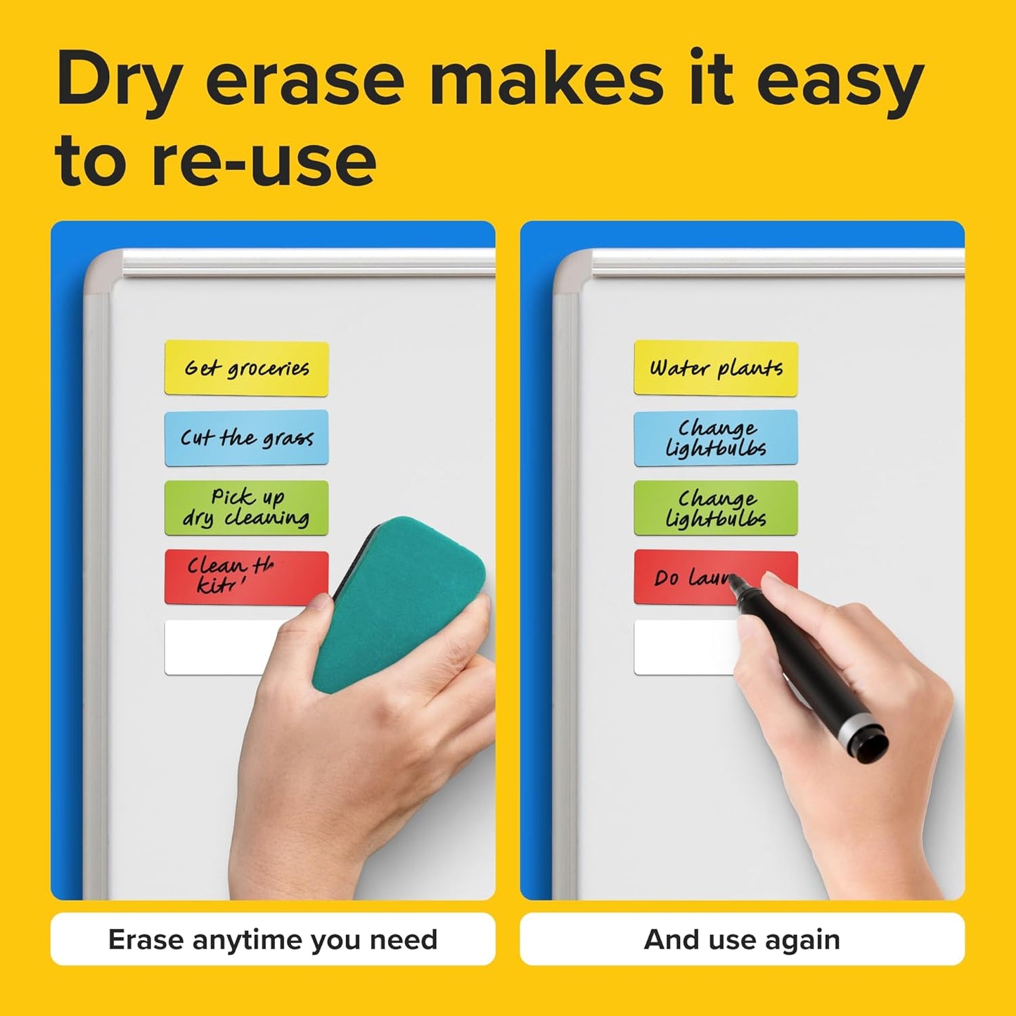 Dry Erase Magnetic Labels 30pcs, 1"×3"×0.7mm (Multicolor: White, red, Blue, Yellow, Green)