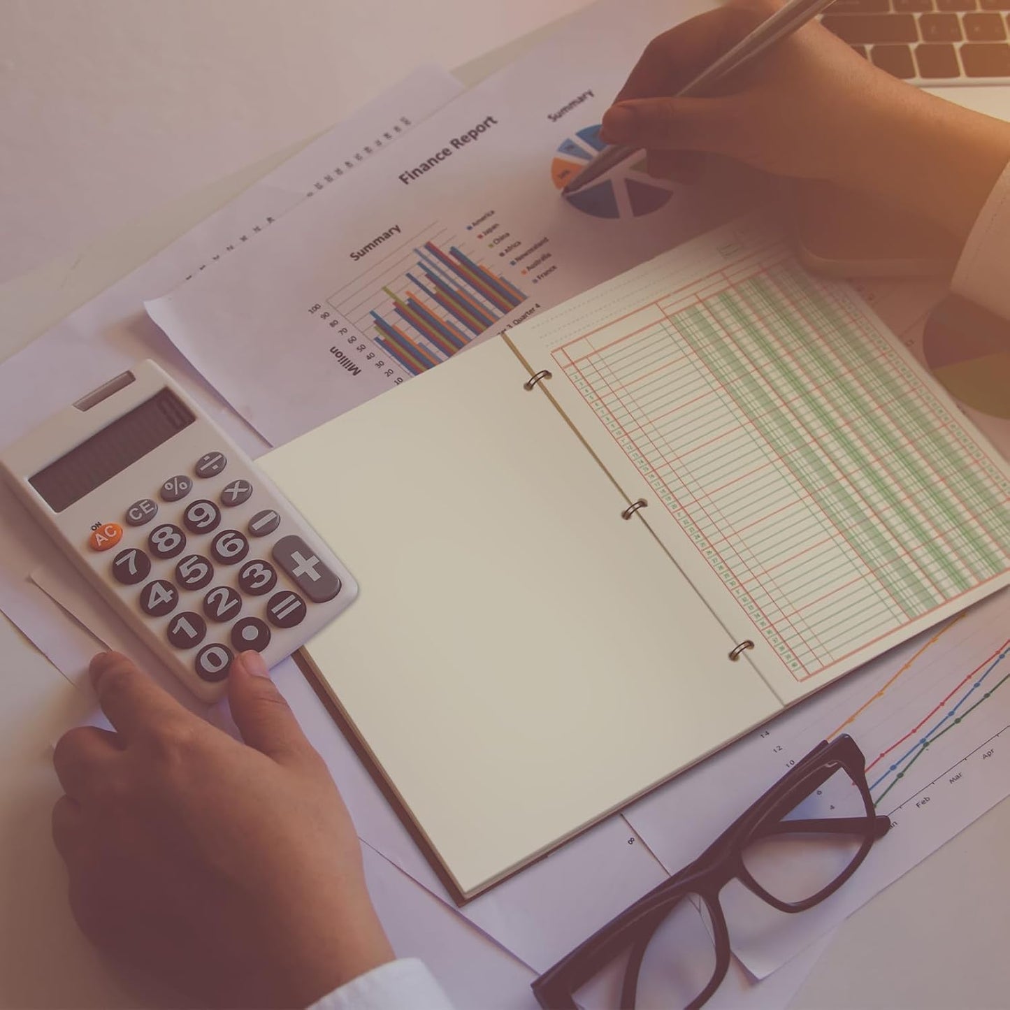 Fulmoon 5 Pack 250 Sheets Ledger Paper Accounting Columnar Pads 3 Hole Analysis Accounting Ledger Book for Business, 50 Sheets/Pack, Single Page Format, Green(8.5 x 11 Inch,4 Columnar)